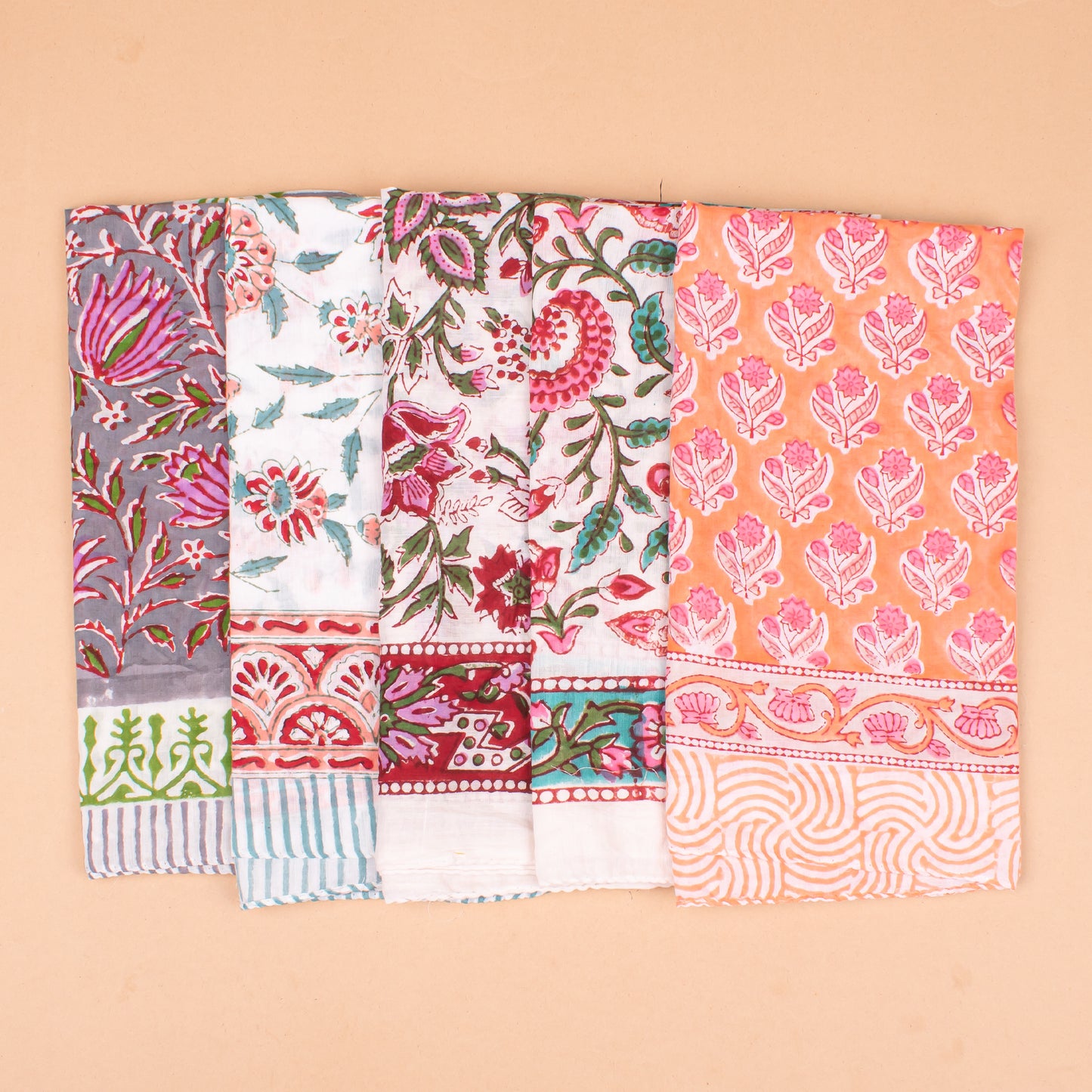 Set of 5 - Boho Style Paisley Bandana, Handmade Organic Cotton Wrap For Hair Or Neck, Lightweight And Reusable Summer Gift For Women And Men
