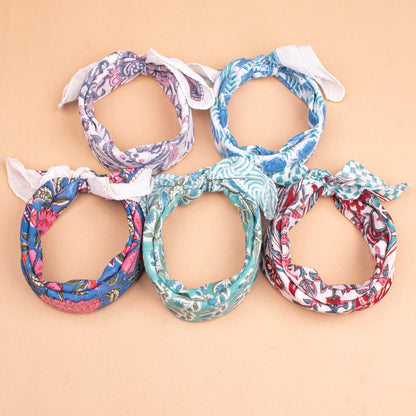 Set of 5 - Soft Organic Cotton Bandana Scarf, Hand Block Paisley Print, Unisex Wrap For Summer Hair Or Neck Styling, Eco Gift For Him Or Her, Pet Accessory