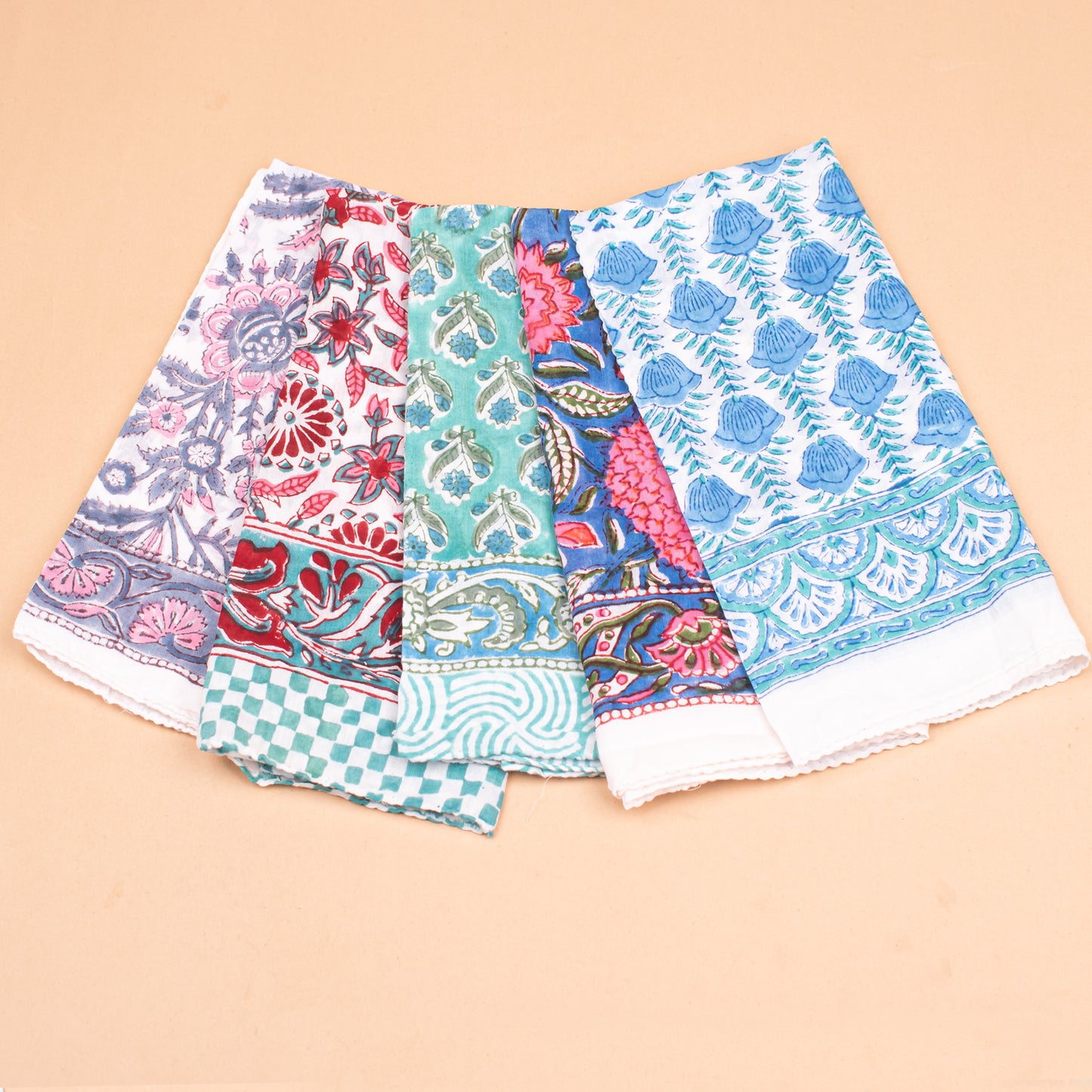 Set of 5 - Soft Organic Cotton Bandana Scarf, Hand Block Paisley Print, Unisex Wrap For Summer Hair Or Neck Styling, Eco Gift For Him Or Her, Pet Accessory