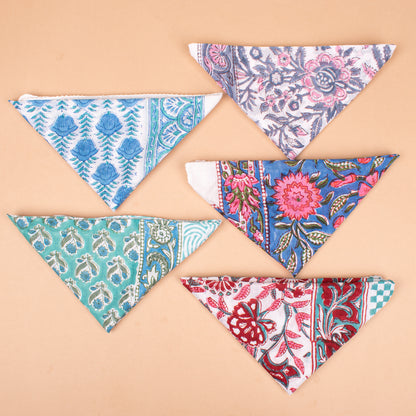 Set of 5 - Soft Organic Cotton Bandana Scarf, Hand Block Paisley Print, Unisex Wrap For Summer Hair Or Neck Styling, Eco Gift For Him Or Her, Pet Accessory