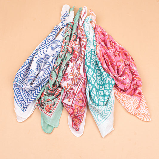 Set of 5 - Paisley Print Cotton Bandana, Handcrafted Organic Fabric Scarf, Boho Summer Accessory For Hair Or Neck, Unisex Gift Idea, Headband Bandana For Men
