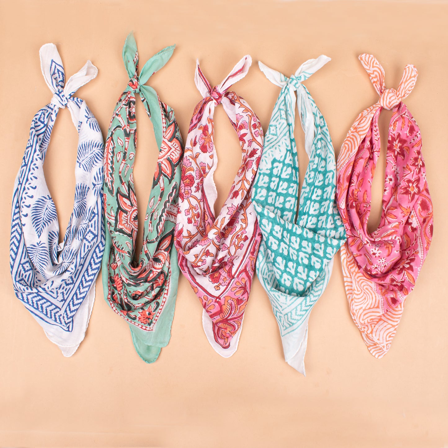 Set of 5 - Paisley Print Cotton Bandana, Handcrafted Organic Fabric Scarf, Boho Summer Accessory For Hair Or Neck, Unisex Gift Idea, Headband Bandana For Men