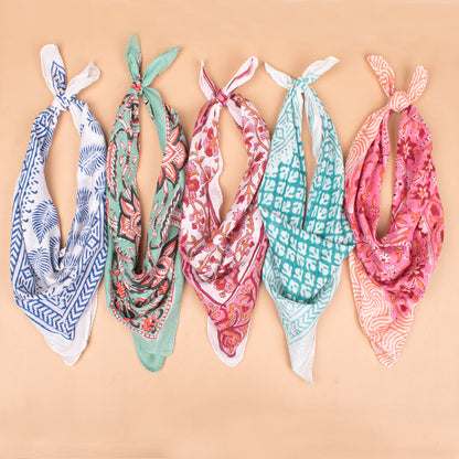 Set of 5 - Paisley Print Cotton Bandana, Handcrafted Organic Fabric Scarf, Boho Summer Accessory For Hair Or Neck, Unisex Gift Idea, Headband Bandana For Men