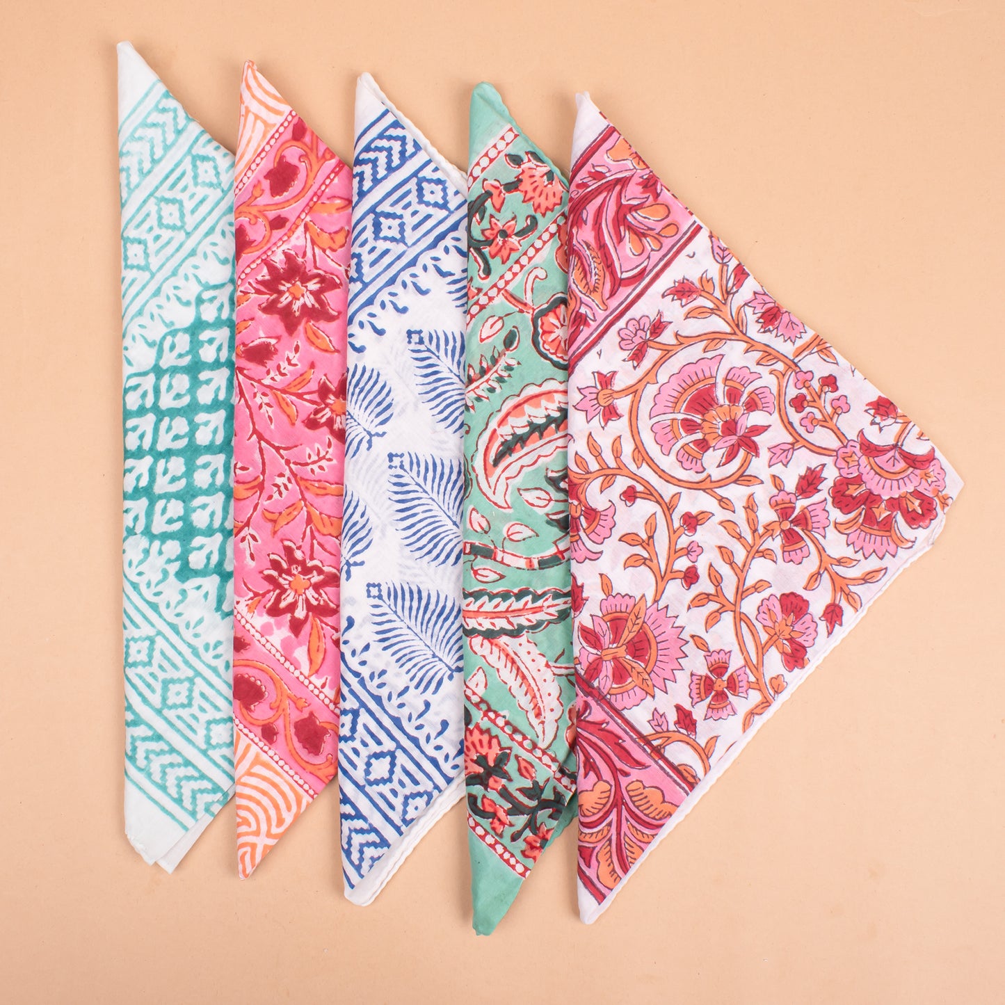 Set of 5 - Paisley Print Cotton Bandana, Handcrafted Organic Fabric Scarf, Boho Summer Accessory For Hair Or Neck, Unisex Gift Idea, Headband Bandana For Men