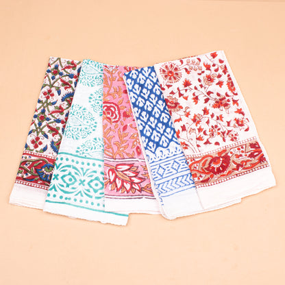 Set of 5 - Handmade Paisley Cotton Bandana Scarf, Boho Block Print Wrap, Lightweight Summer Fashion For Women Or Men, Eco-Friendly Gift Idea
