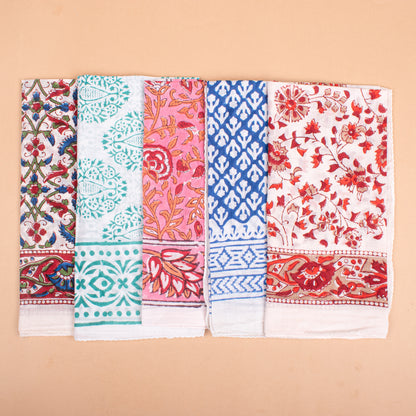 Set of 5 - Handmade Paisley Cotton Bandana Scarf, Boho Block Print Wrap, Lightweight Summer Fashion For Women Or Men, Eco-Friendly Gift Idea