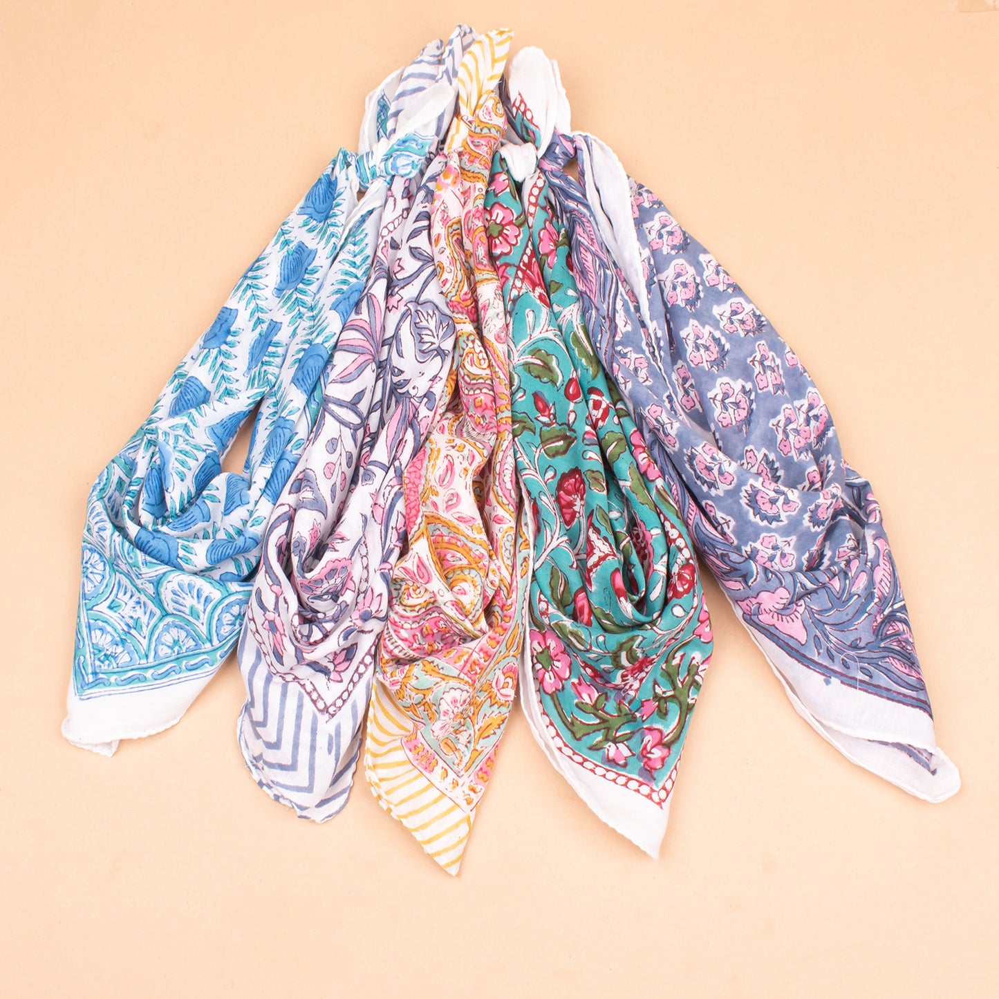 Set of 5 - Cotton Bandana With Hand Block Paisley Print, Reusable Headwrap Or Neckerchief For Summer, Boho Style Gift For All, Accessory For Bikers & Pet