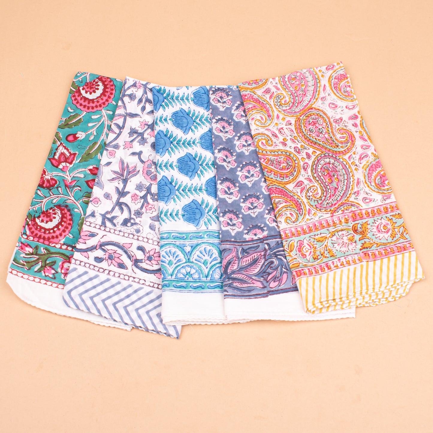 Set of 5 - Cotton Bandana With Hand Block Paisley Print, Reusable Headwrap Or Neckerchief For Summer, Boho Style Gift For All, Accessory For Bikers & Pet