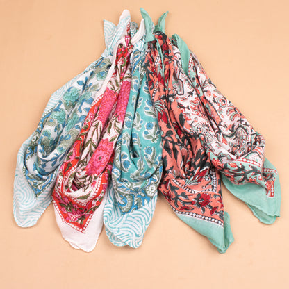 Set of 5 - Hand Block Printed Cotton Bandana, Boho Gift For Men & Women, Floral Paisley Scarf, Organic Neck Or Hair Wrap, Sustainable Accessory