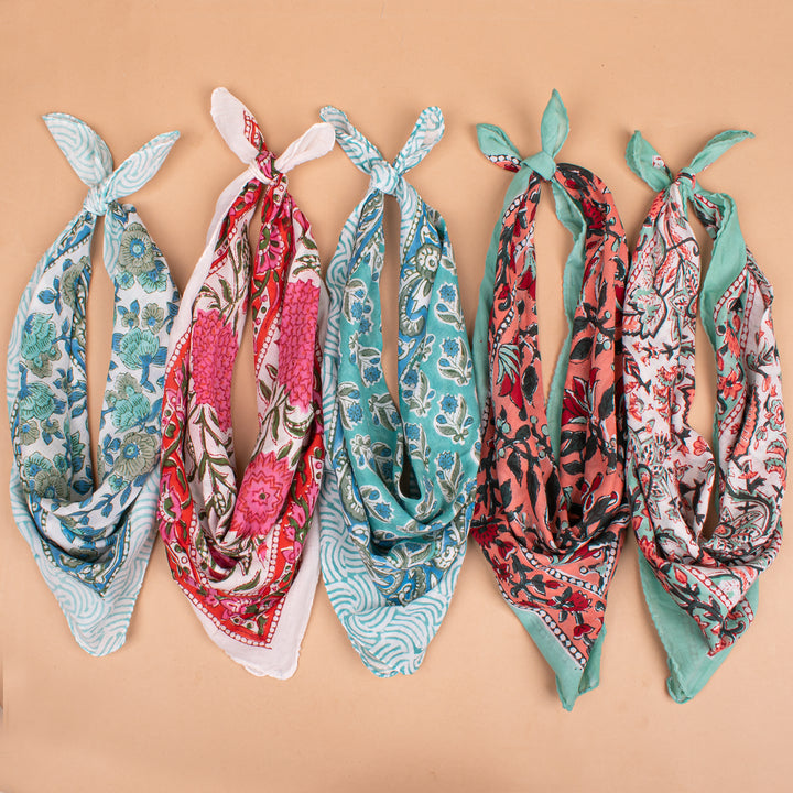 Set of 5 – Floral Cotton Bandanas | Printed Head Scarf &amp; Hair Wrap