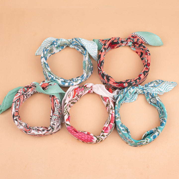 Set of 5 – Floral Cotton Bandanas | Printed Head Scarf &amp; Hair Wrap