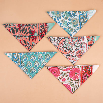 Set of 5 - Hand Block Printed Cotton Bandana, Boho Gift For Men & Women, Floral Paisley Scarf, Organic Neck Or Hair Wrap, Sustainable Accessory