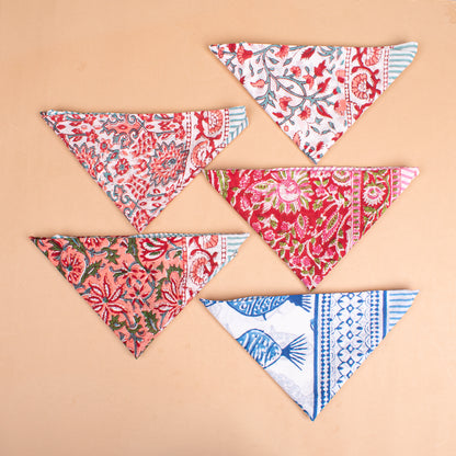 Set of 5 - Handmade Bohemian Cotton Bandana, Sustainable Gift For All, Block Printed Scarf, Organic Hair Or Neck Wrap, Lightweight Unisex Accessory
