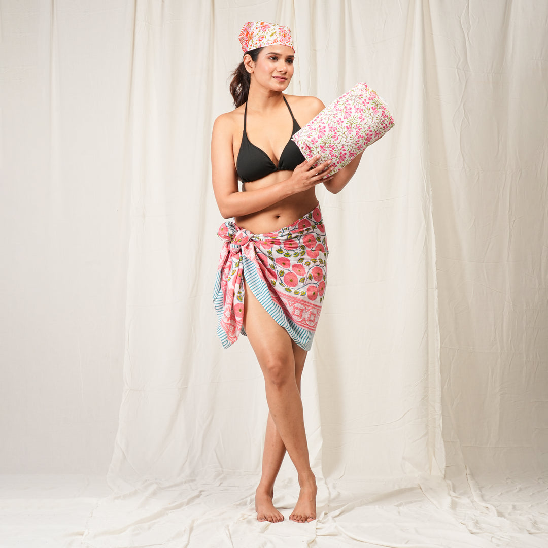 Boho Cotton Gift Set | Scarf, Makeup Bag, Sarong Combo