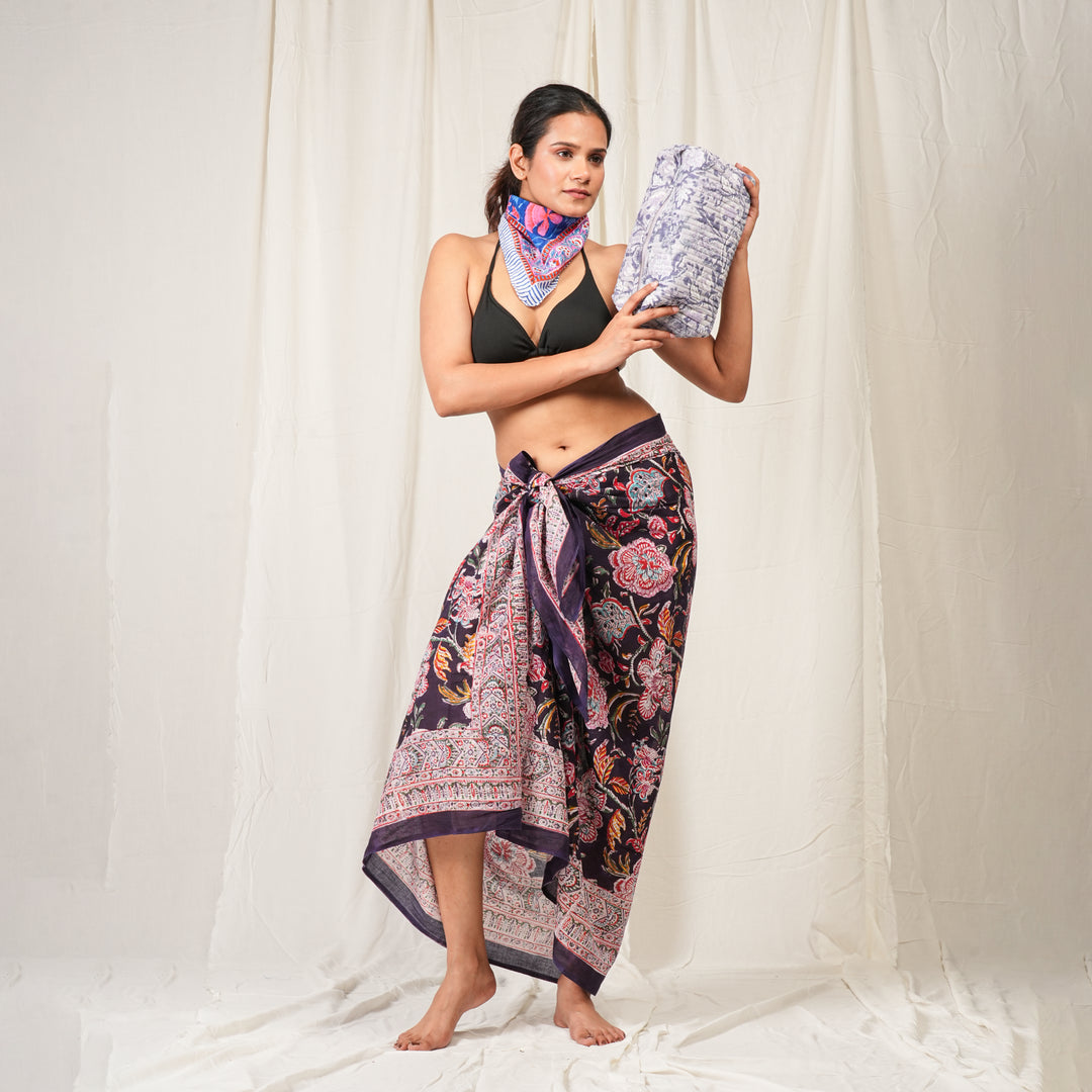 Floral Cotton Gift Set | Scarf, Makeup Bag, Sarong Combo