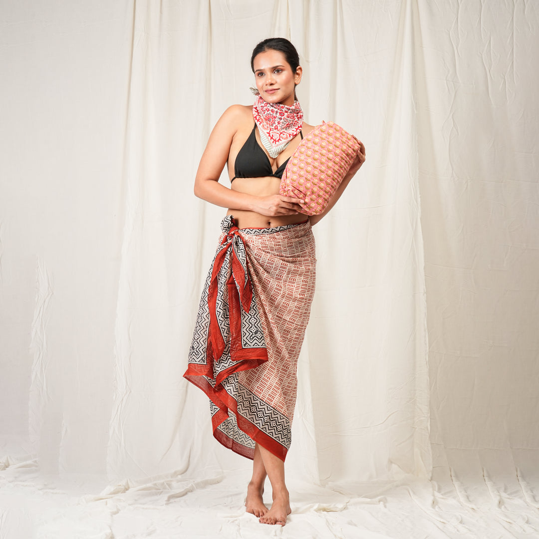 Floral Cotton Gift Set | Scarf, Makeup Bag, Sarong Combo