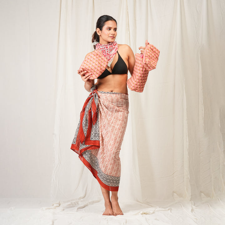 Floral Cotton Gift Set | Scarf, Makeup Bag, Sarong Combo