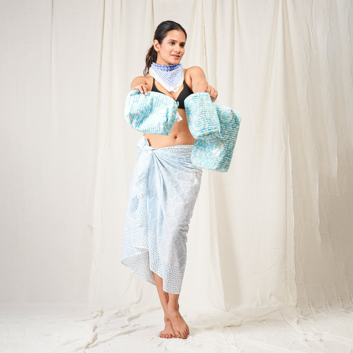 Hand Block Cotton Gift Set | Scarf, Makeup Bag, Sarong Combo