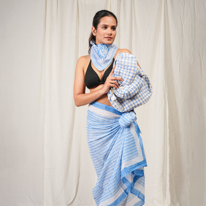 Hand Block Cotton Gift Set | Scarf, Makeup Bag Combo