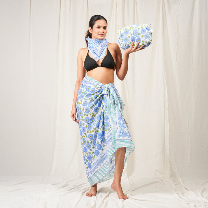 Floral Cotton Gift Set | Scarf, Makeup Bag, Sarong Combo
