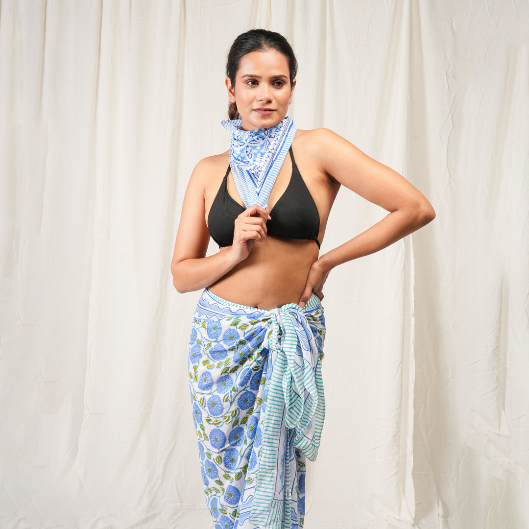 Floral Cotton Gift Set | Scarf, Makeup Bag, Sarong Combo