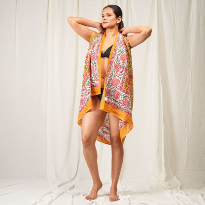 Hand Block Printed Cotton Scarf, Lightweight Sarong, Boho Summer Beach Cover Up, Artisan Handcrafted Pareo Wrap, Gift For Her