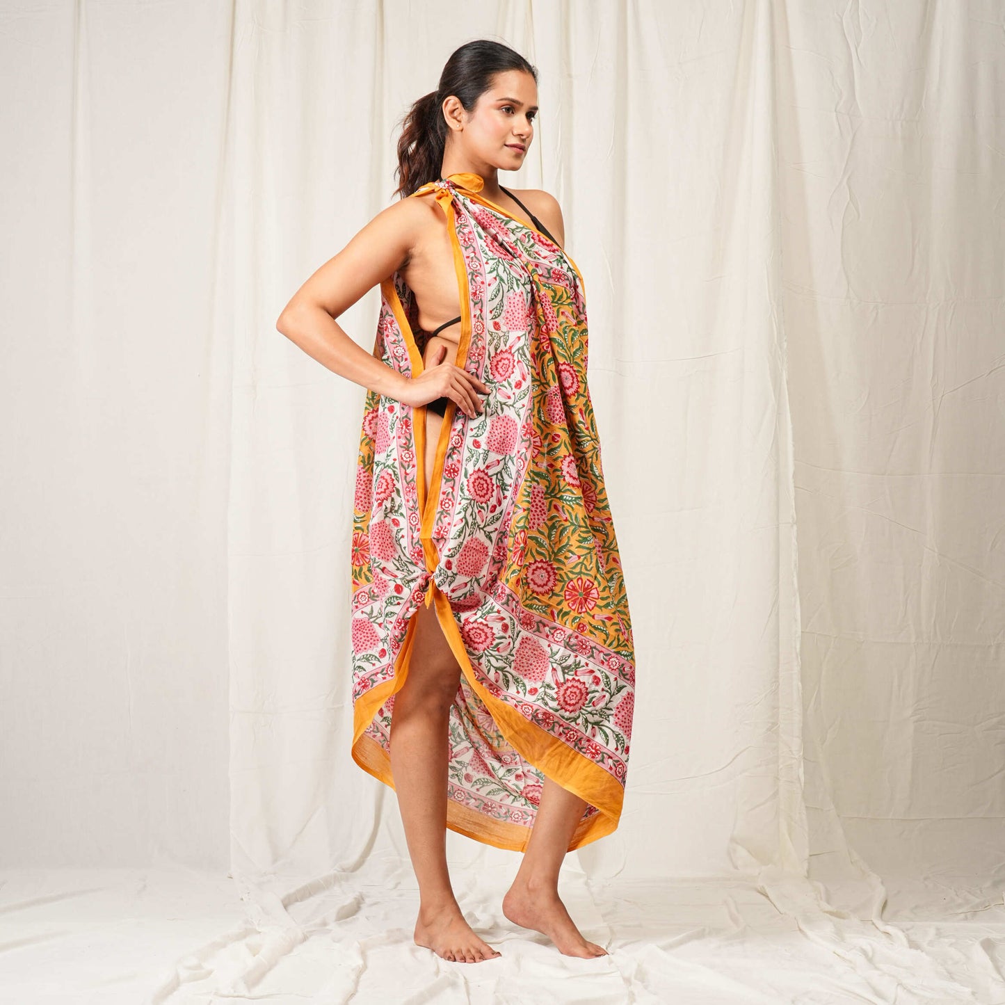 Hand Block Printed Cotton Scarf, Lightweight Sarong, Boho Summer Beach Cover Up, Artisan Handcrafted Pareo Wrap, Gift For Her