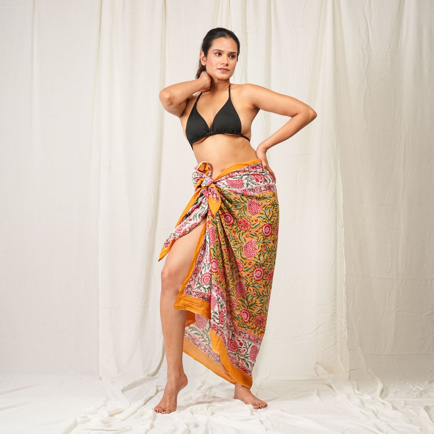 Hand Block Printed Cotton Scarf, Lightweight Sarong, Boho Summer Beach Cover Up, Artisan Handcrafted Pareo Wrap, Gift For Her