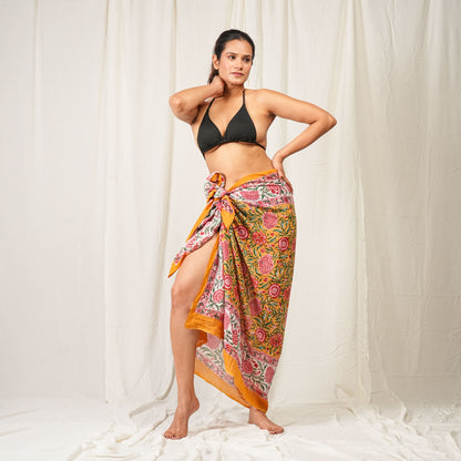 Hand Block Printed Cotton Scarf, Lightweight Sarong, Boho Summer Beach Cover Up, Artisan Handcrafted Pareo Wrap, Gift For Her