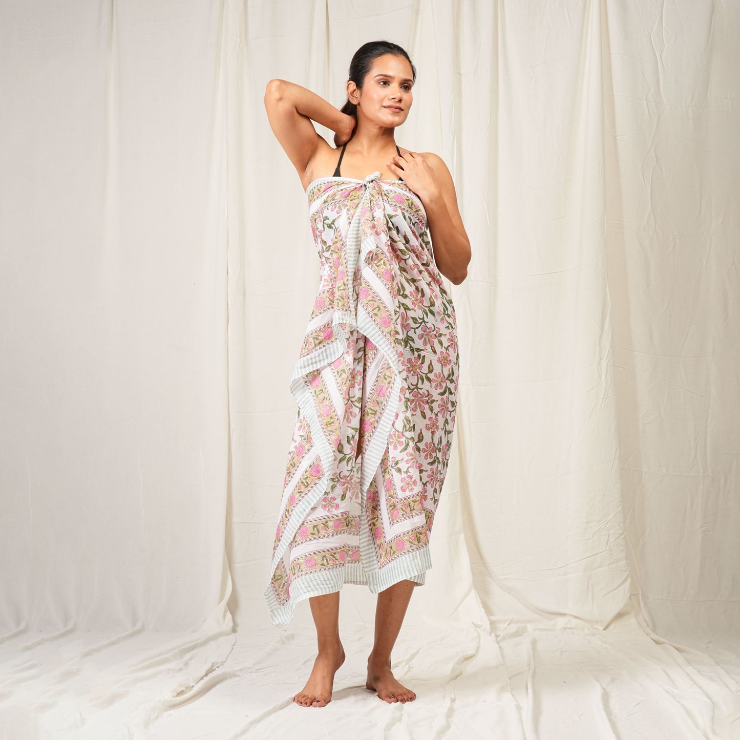 Premium Pink Geometric Sarong Versatile Summer Essential