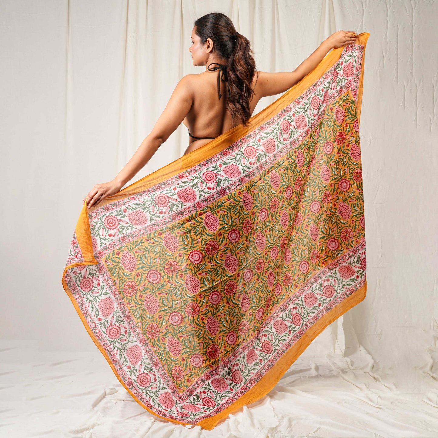 Hand Block Printed Cotton Scarf, Lightweight Sarong, Boho Summer Beach Cover Up, Artisan Handcrafted Pareo Wrap, Gift For Her