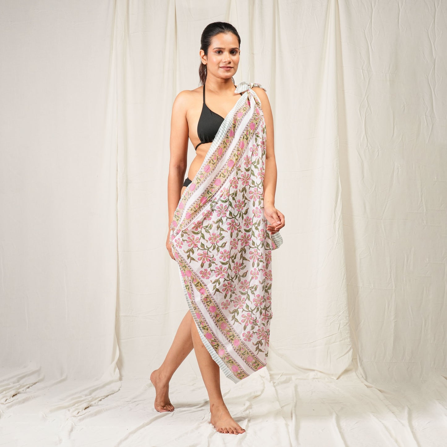Premium Pink Geometric Sarong Versatile Summer Essential