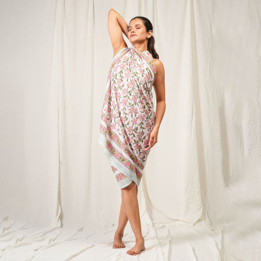 Premium Pink Geometric Sarong Versatile Summer Essential