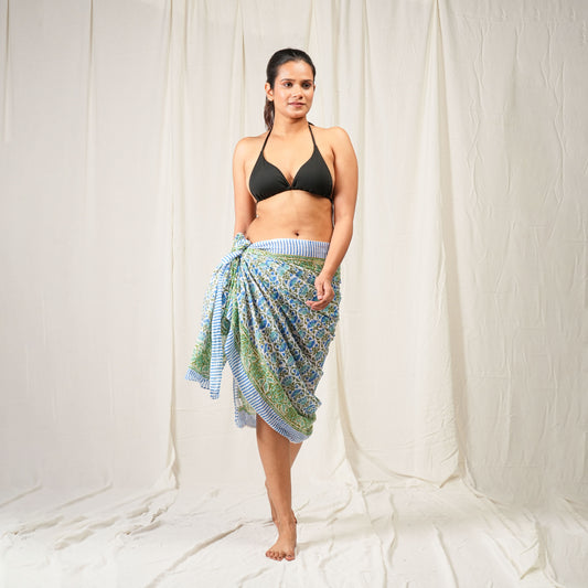 Premium Blue & Green Floral Sarong Versatile Summer Essential