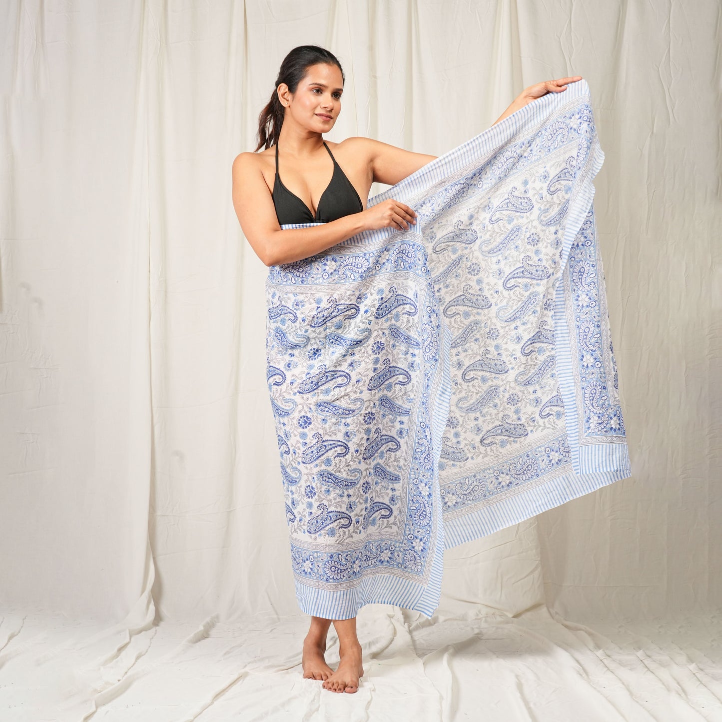 Classic Blue & White Paisley Sarong Timeless Elegance