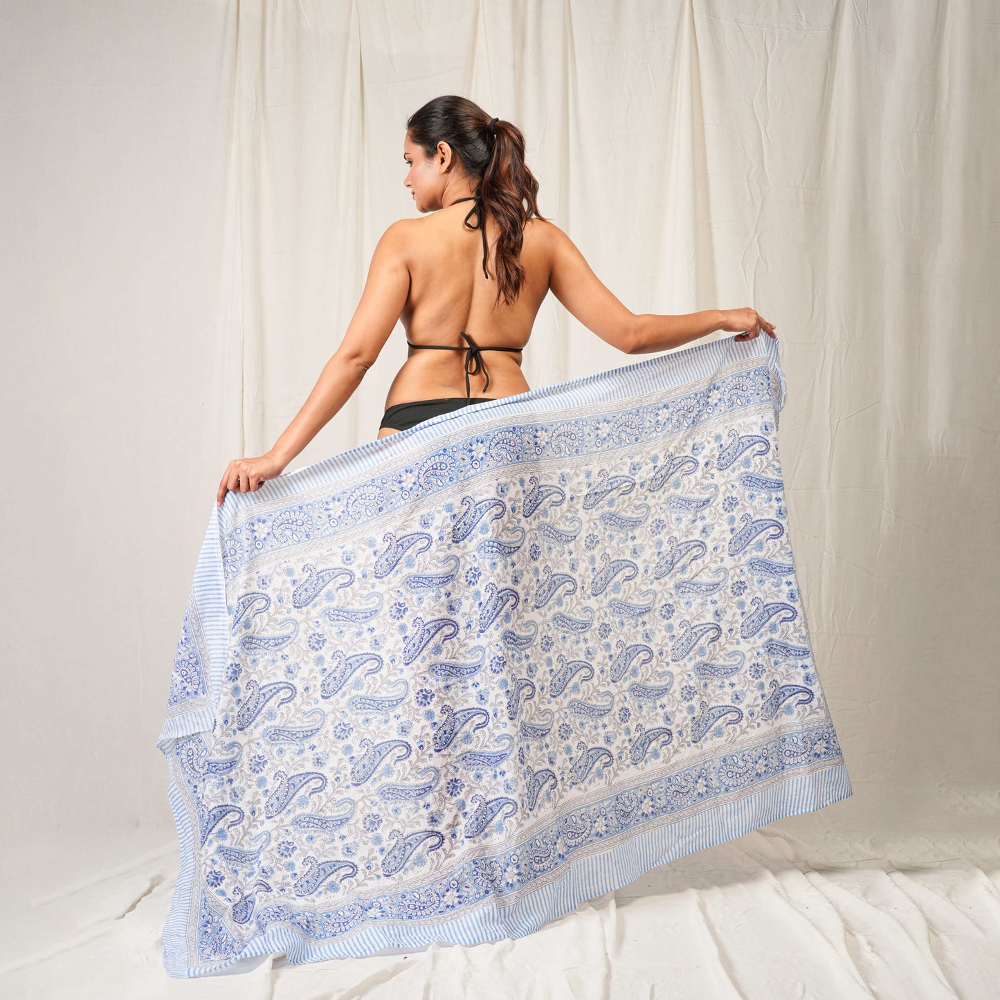 Classic Blue & White Paisley Sarong Timeless Elegance