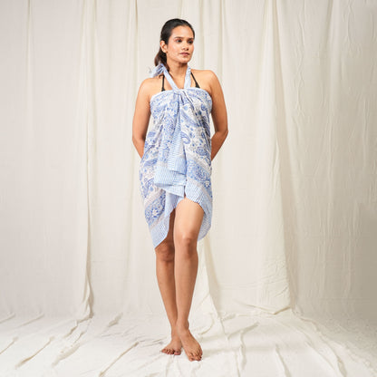 Classic Blue & White Paisley Sarong Timeless Elegance