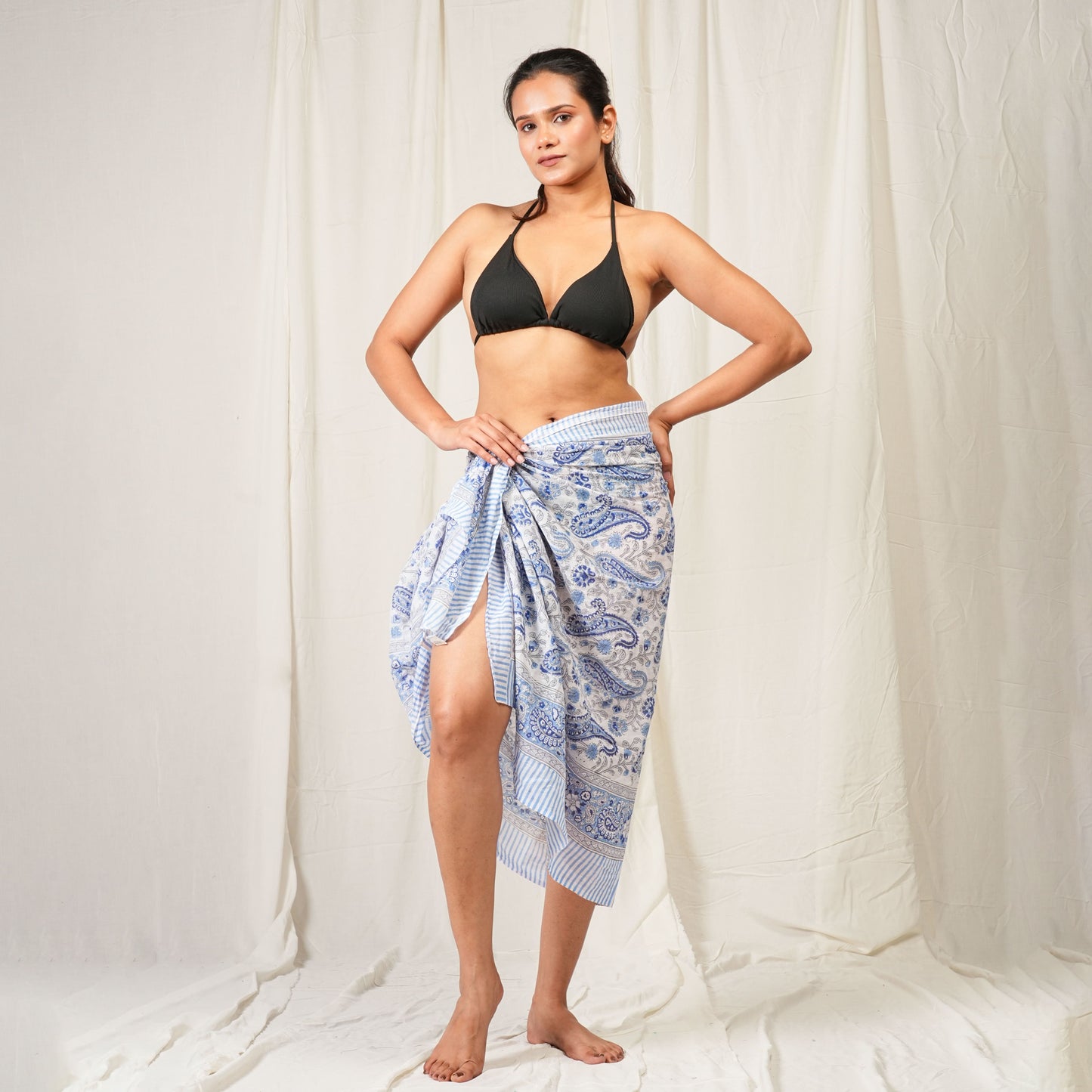 Classic Blue & White Paisley Sarong Timeless Elegance