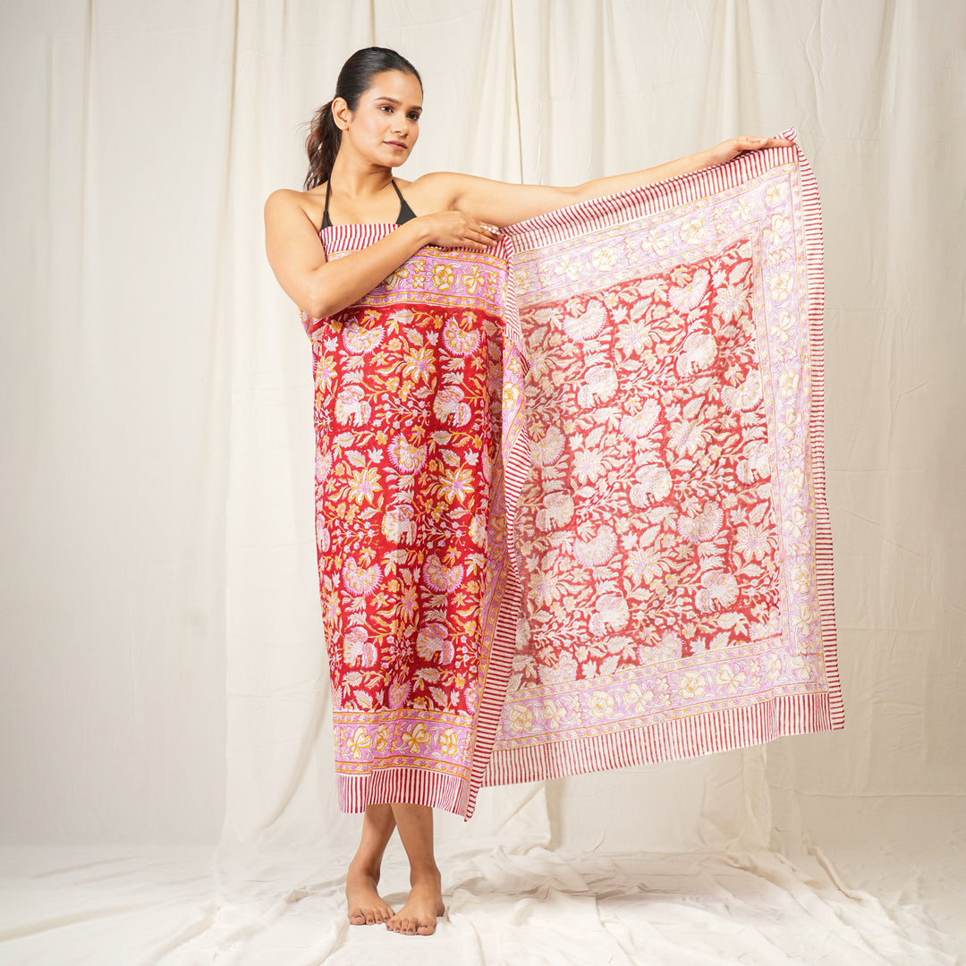 Floral Cotton Sarong | Beach Cover-Up &amp; Wrap Skirt