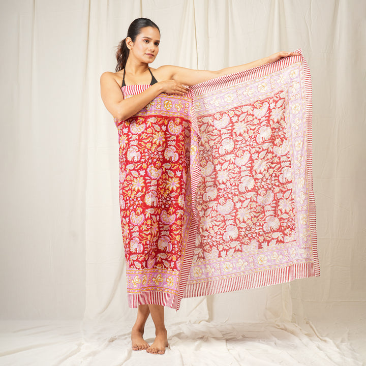 Floral Cotton Sarong | Beach Cover-Up &amp; Wrap Skirt