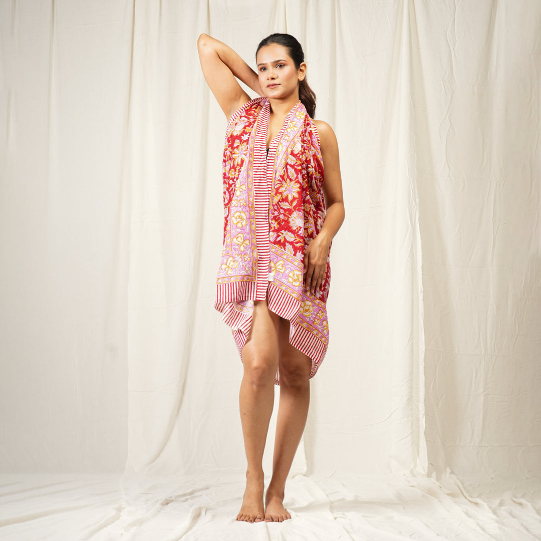 Floral Cotton Sarong | Beach Cover-Up &amp; Wrap Skirt