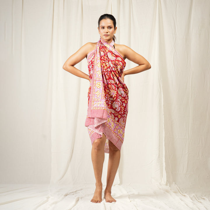 Floral Cotton Sarong | Beach Cover-Up &amp; Wrap Skirt