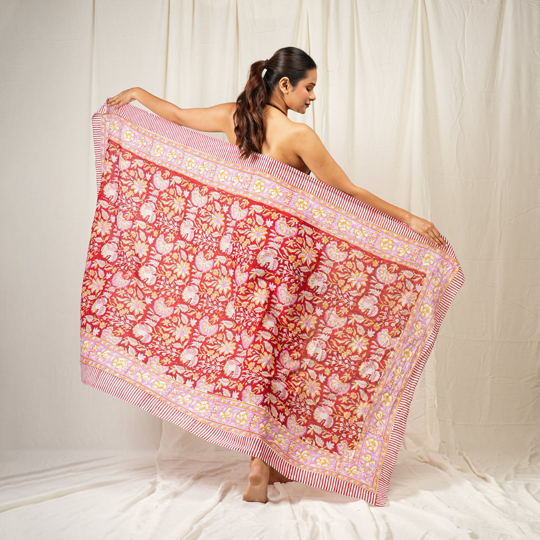 Floral Cotton Sarong | Beach Cover-Up &amp; Wrap Skirt