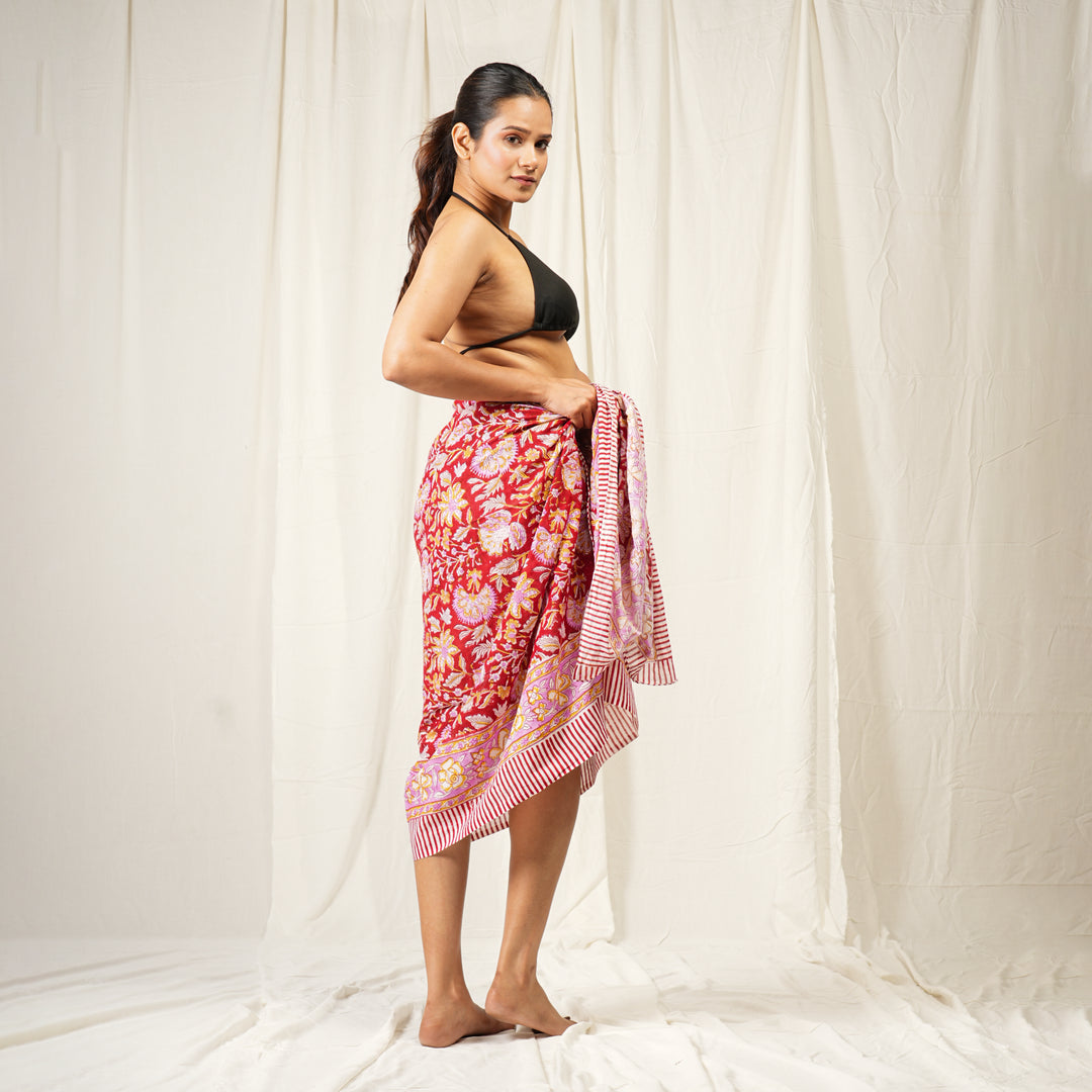 Floral Cotton Sarong | Beach Cover-Up &amp; Wrap Skirt