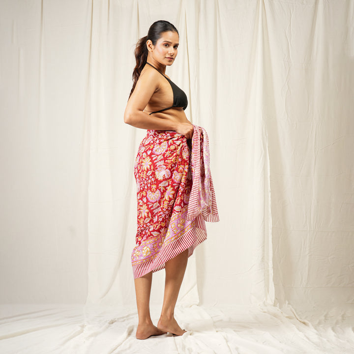 Floral Cotton Sarong | Beach Cover-Up &amp; Wrap Skirt