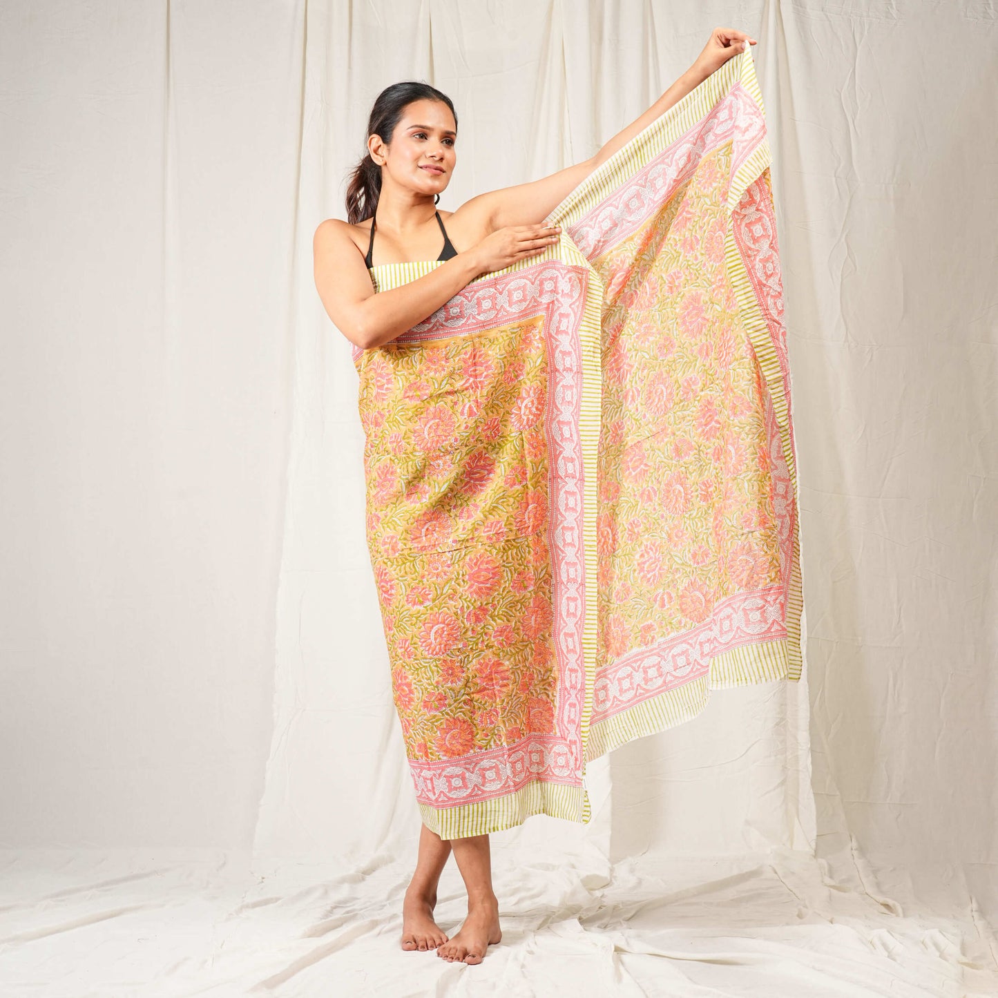 Unique Border Floral Sarong Detailed Design & Warm Colors