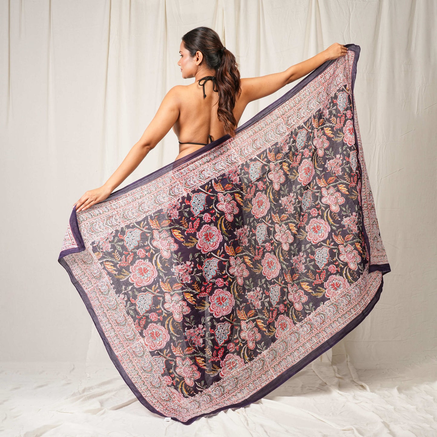 Bohemian Block Printed Cotton Scarf, Natural Handmade Pareo, Eco-Friendly Cotton Sarong, Cotton Block Printed Summer Scarves