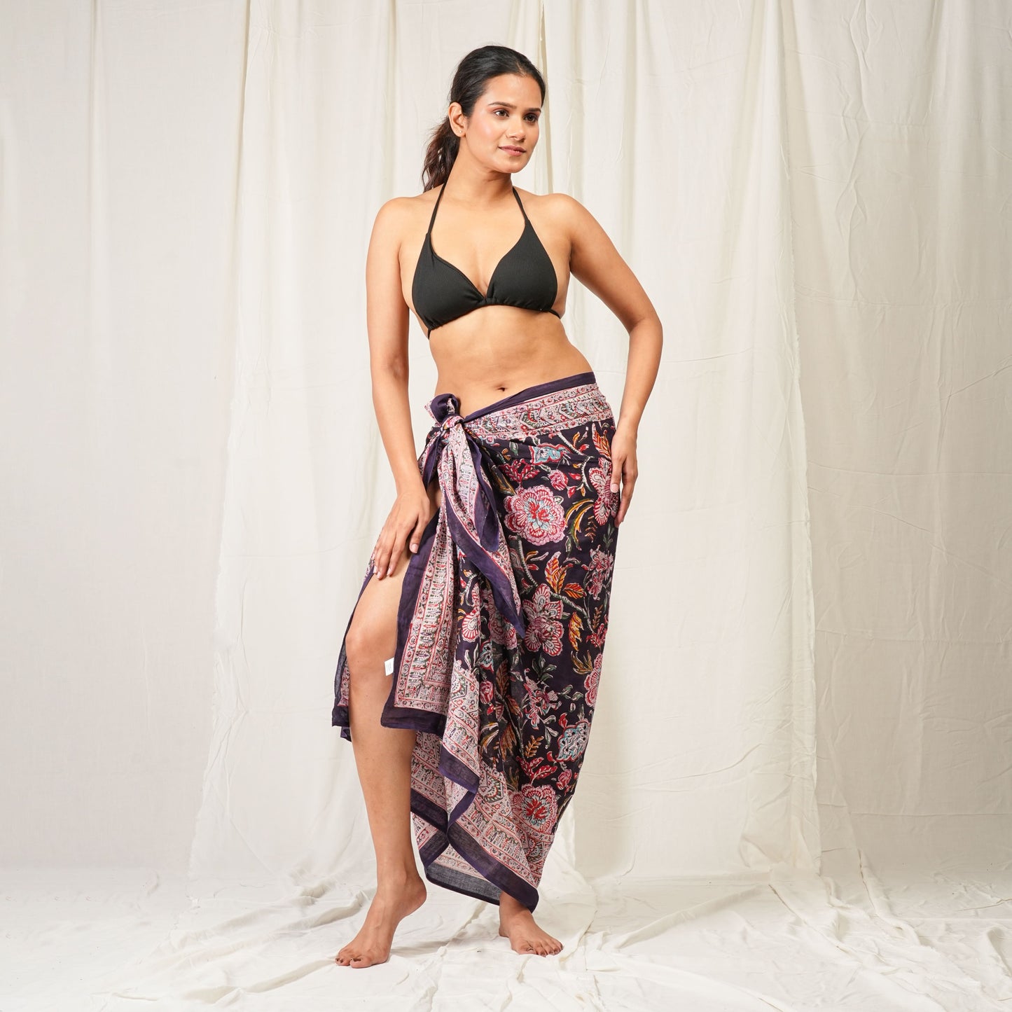 Bohemian Block Printed Cotton Scarf, Natural Handmade Pareo, Eco-Friendly Cotton Sarong, Cotton Block Printed Summer Scarves