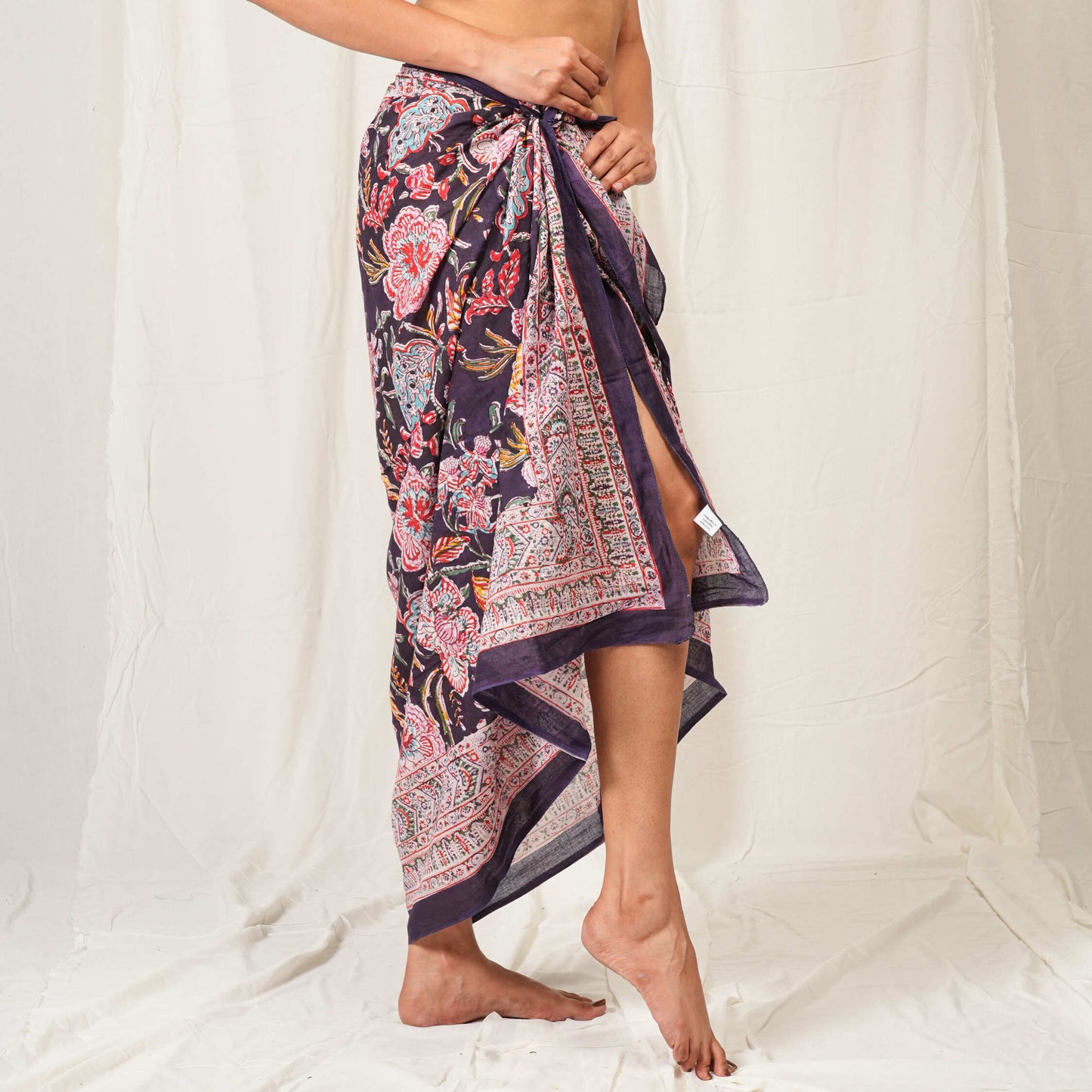 Bohemian Block Printed Cotton Scarf, Natural Handmade Pareo, Eco-Friendly Cotton Sarong, Cotton Block Printed Summer Scarves