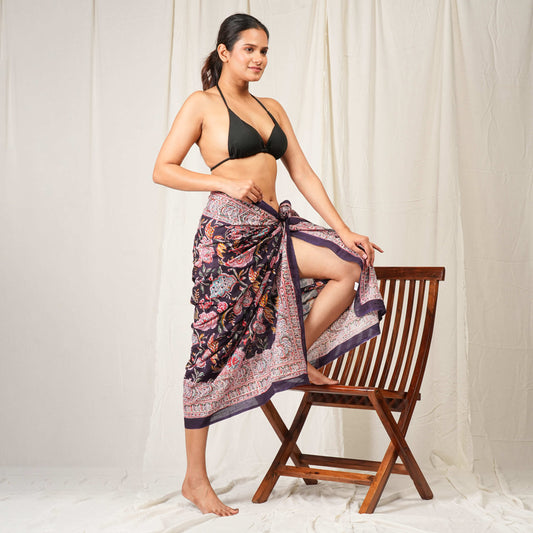 Bohemian Block Printed Cotton Scarf, Natural Handmade Pareo, Eco-Friendly Cotton Sarong, Cotton Block Printed Summer Scarves